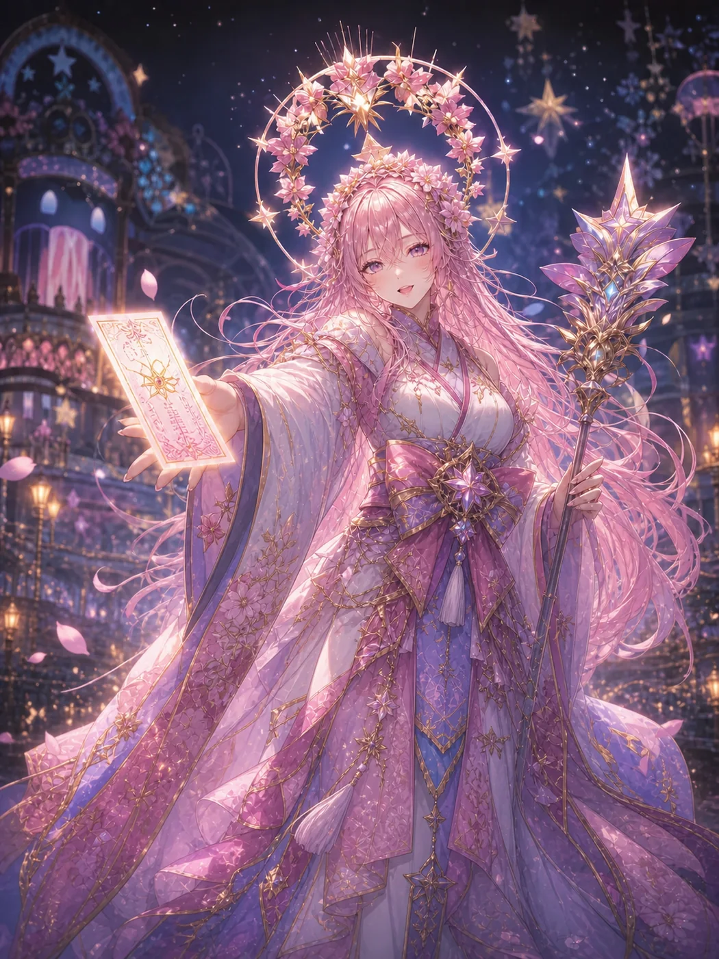 A character holding a mini omikuji fortune